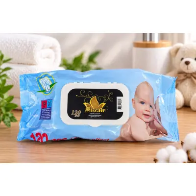 Șervețele umede mozaic baby – 120 bucăți, cu capac